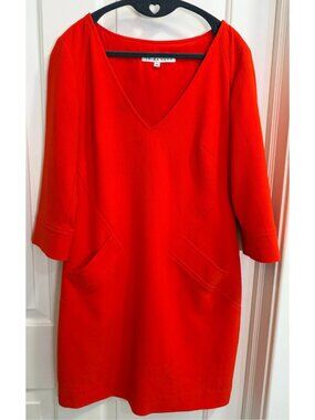 Trina Turk Red Sheath Dress Size 6 V-Neck Pockets